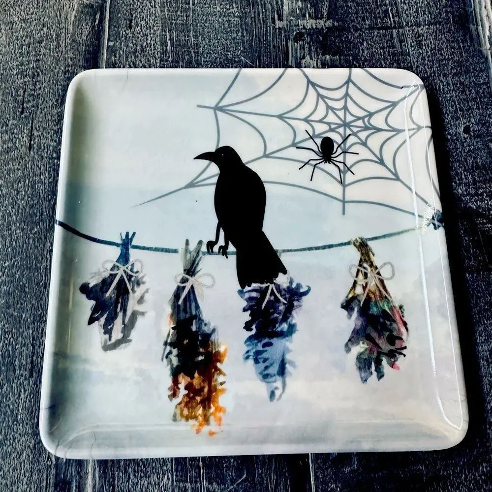 Halloween Raven Bats Graphic Decor Trinket Tray Snack Plate